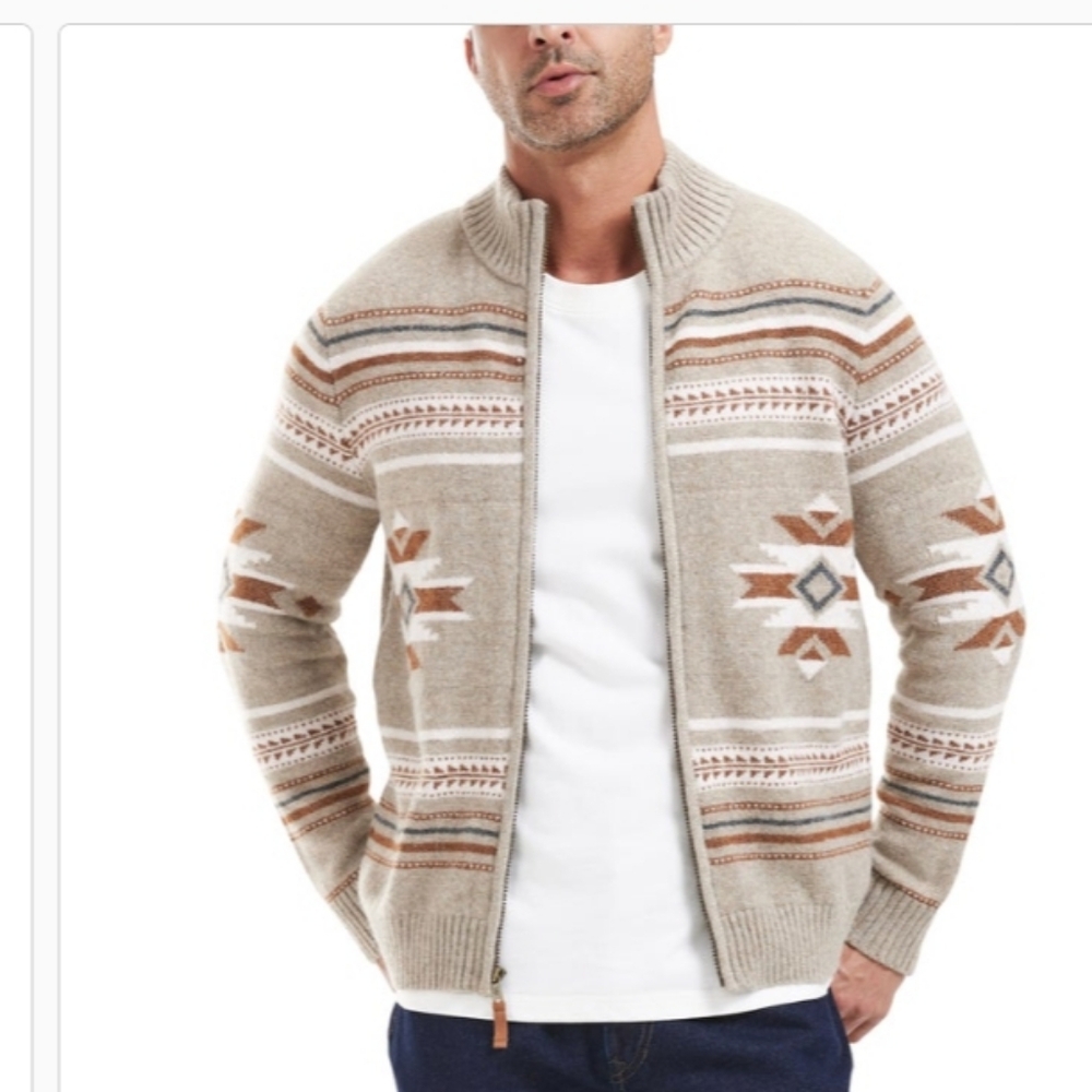 Frye Men's Zip Mock Patterned Cardigan - Picture 4 of 5